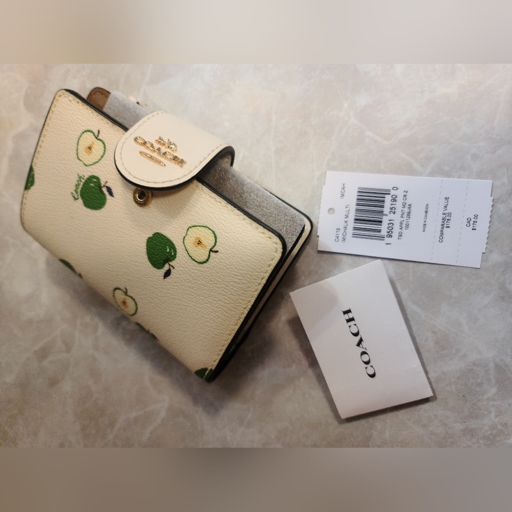 Coach Ivory Wallet with Green Apple Design